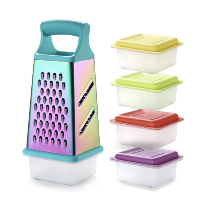 Beiang Professional Rainbow Color Box Grater,Stainless Steel Grater with 4 Sides,Slicer 5 Piece Set, Potato,Cheese,Cucumber,Salad Vegetables Graters Peelers, Turquoise