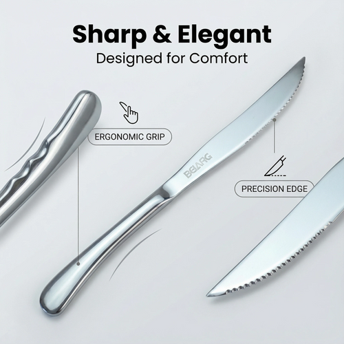 BEIANG Dinner Knife Set -24 Pieces TableKnives,8.66 inch(22cm) Stainless Steel Cutleryknife, Butter Knife for Home & Kitchen, MirrorPolished and Dishwasher Safe